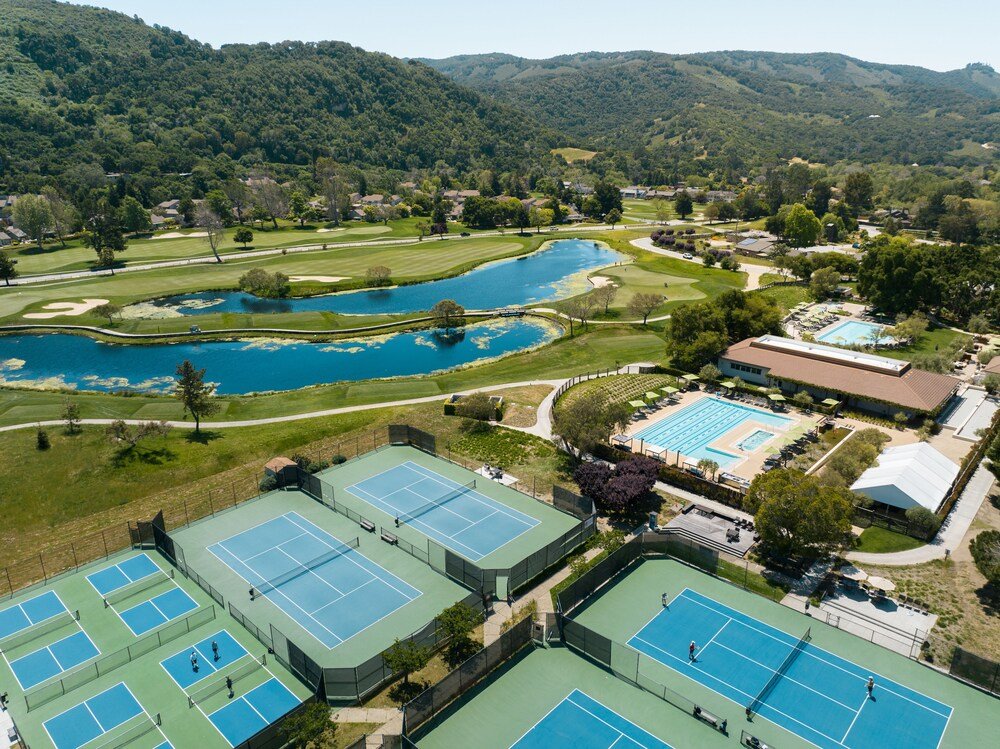 Aerial view of the golf course at the resort