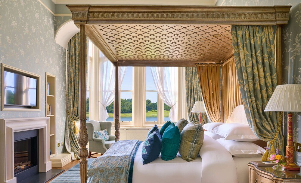 Luxurious bedroom in the castle at Dromoland Castle, County Clare