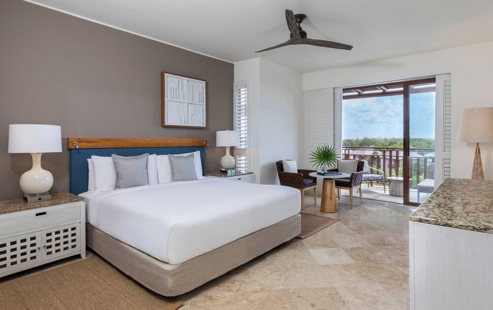 Hotel room with a bed