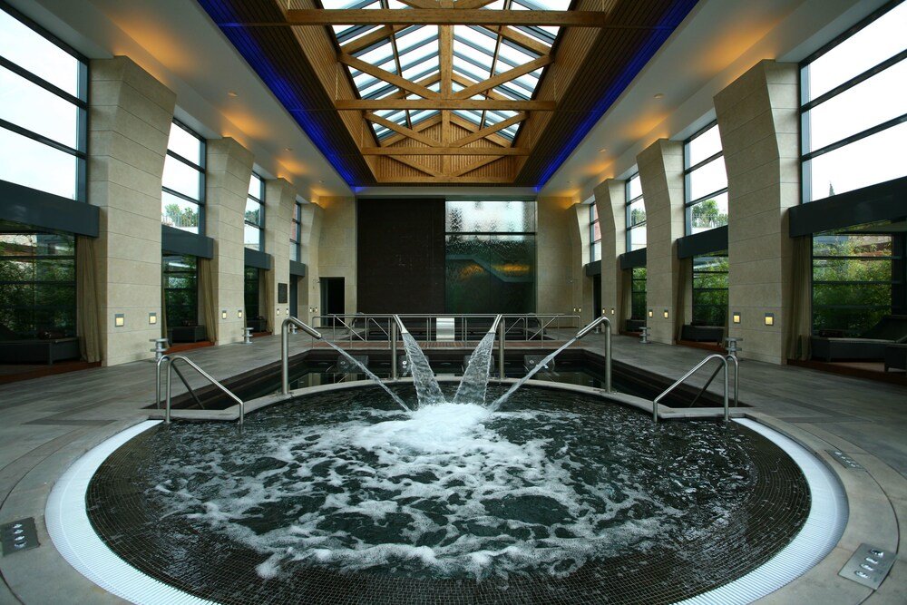 Large indoor swimming pool at the resort seen during a visit