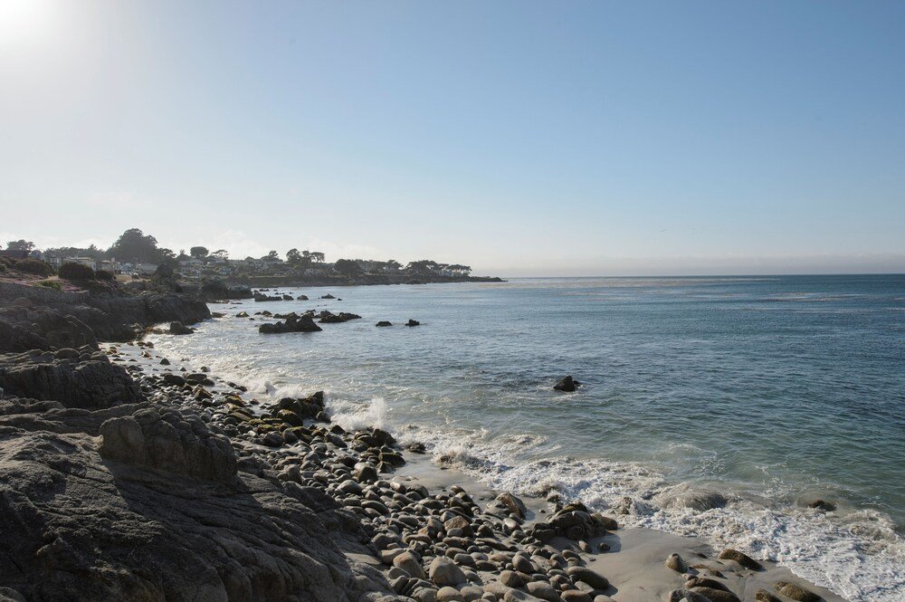 Rocky beach with waves crashing onto the shore