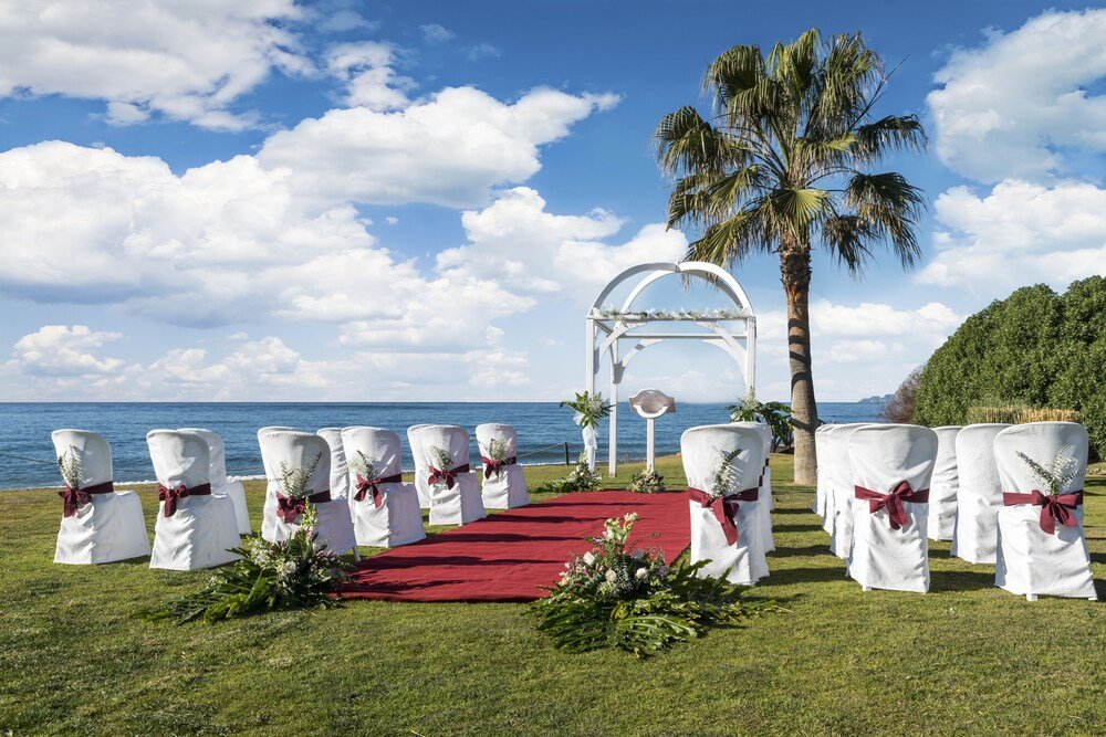 Outdoor ceremony setup in the resort grounds