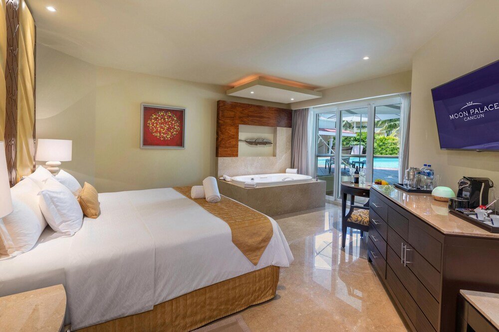 Hotel room with a bed in a modern style at the resort