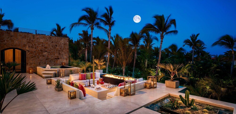 Luxurious outdoor lounge area with comfortable seating at the resort