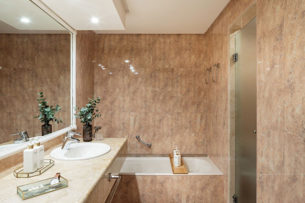 Bathroom with a bright interior in a guest room