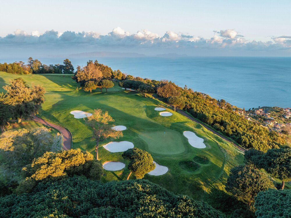 Aerial view of the golf course beside the hotel