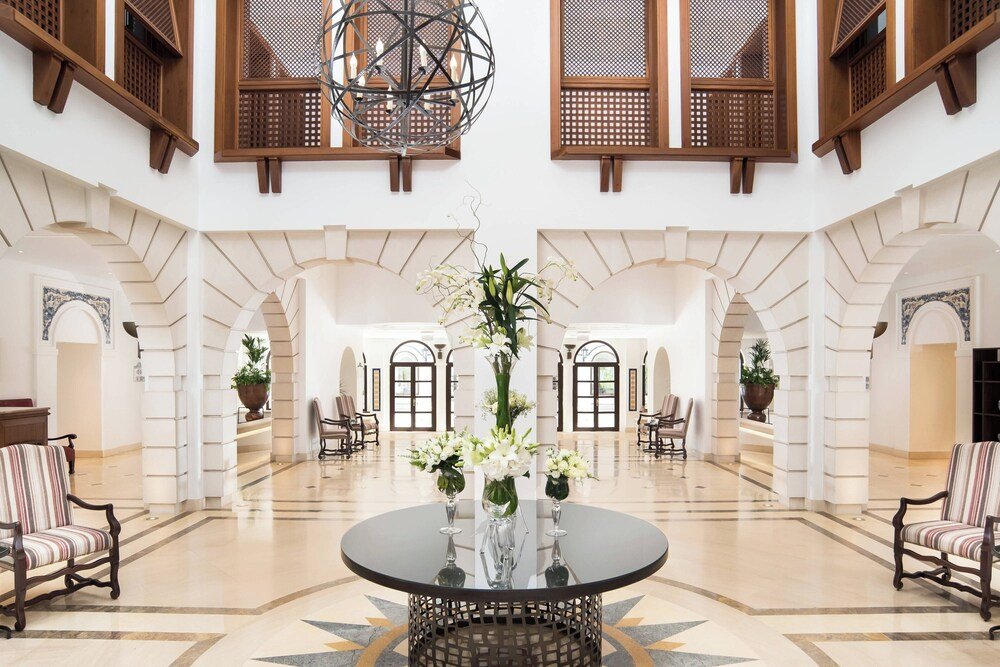 Spacious hotel lobby at Pine Cliffs Resort in Albufeira, Algarve
