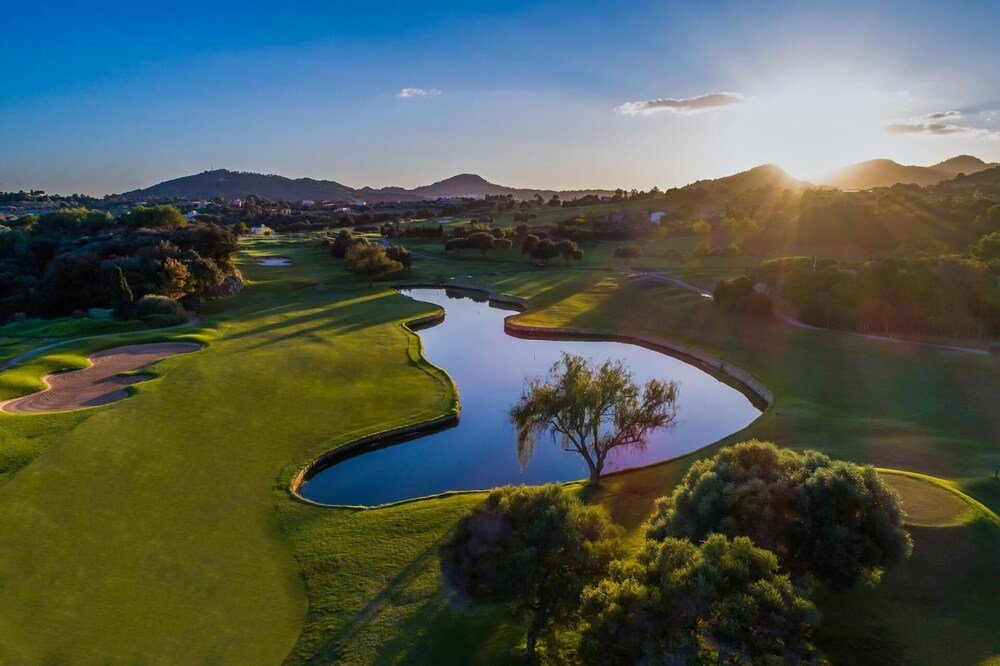 Aerial view of the golf course at Pula Golf Resort in Son Servera, Mallorca