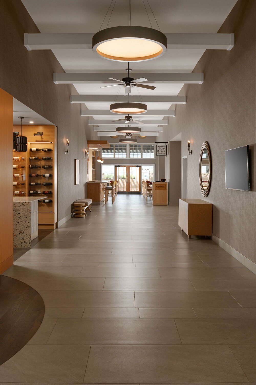 Spacious lobby with a wine cellar