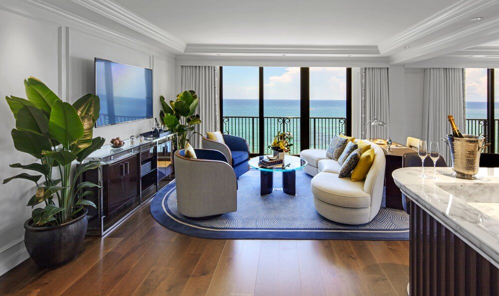 Modern living room with a large TV